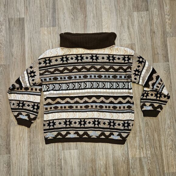 Vtg JJ Browne Cowl Neck Sweater Womens XL Brown Aztec Southwestern Boho Western - Picture 6 of 10